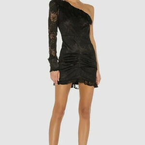 ALEXIS Women's Size XS Black One Shoulder Lace Ruffle Ilana Mini Dress $395